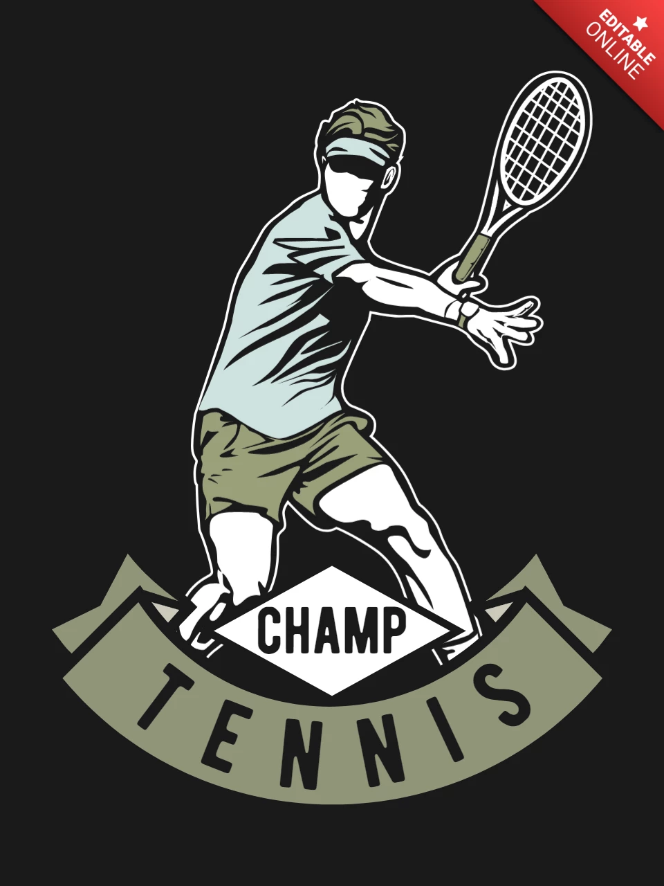 Modelo de design de camiseta de personagem campeão de tênis