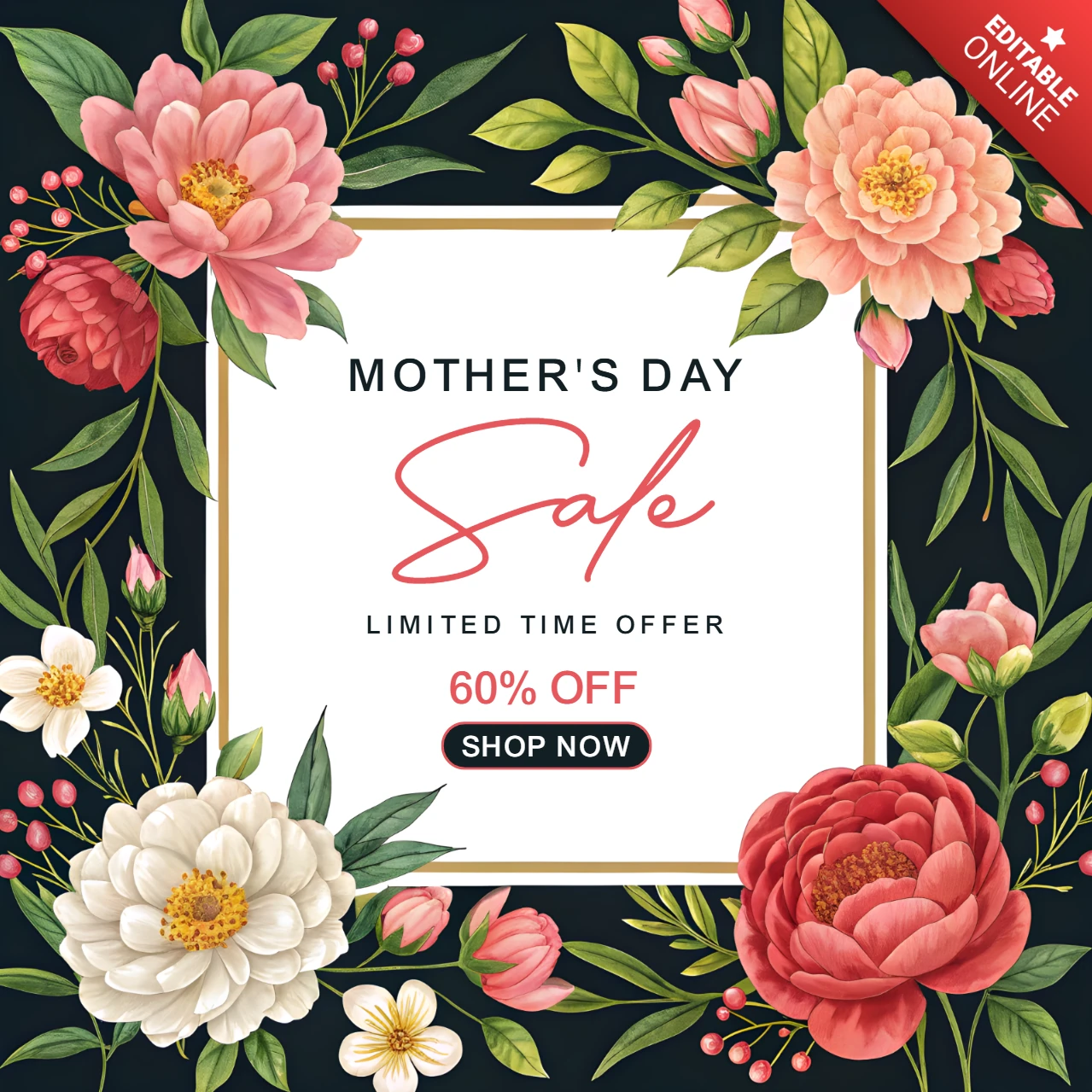 Modèle de vente de fleurs pour la fête des mères - design élégant pour les offres à durée limitée