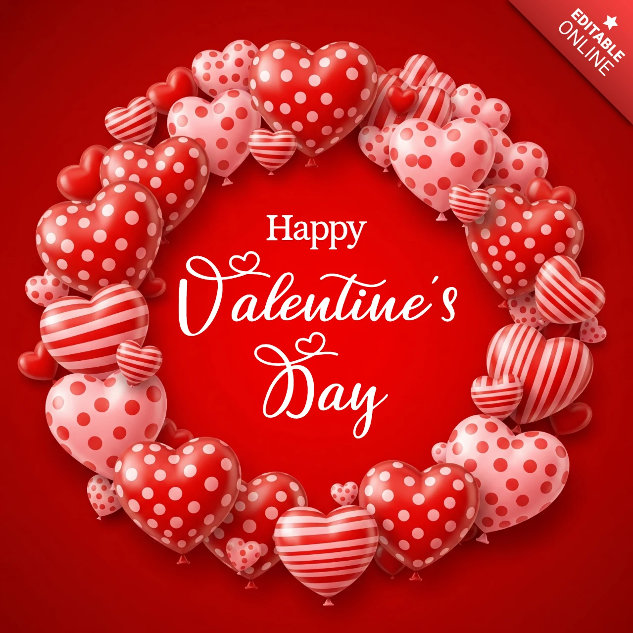Biglietto d'auguri di San Valentino a tema amore festivo con palloncini a forma di cuore a pois e a righe