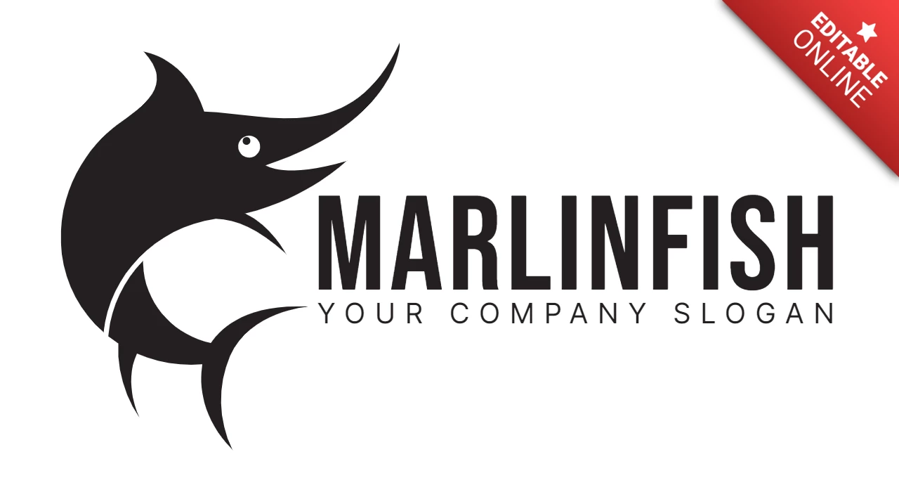 Marlin Fish Logo Design Template Black