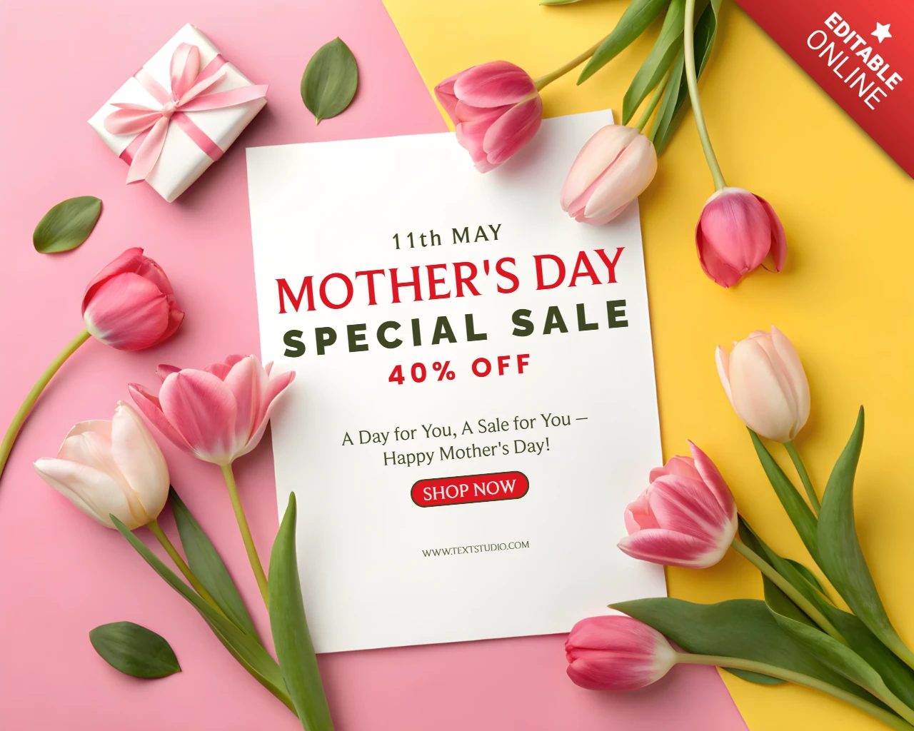 Elegant Mother's Day Sale Template Design with Floral Accents