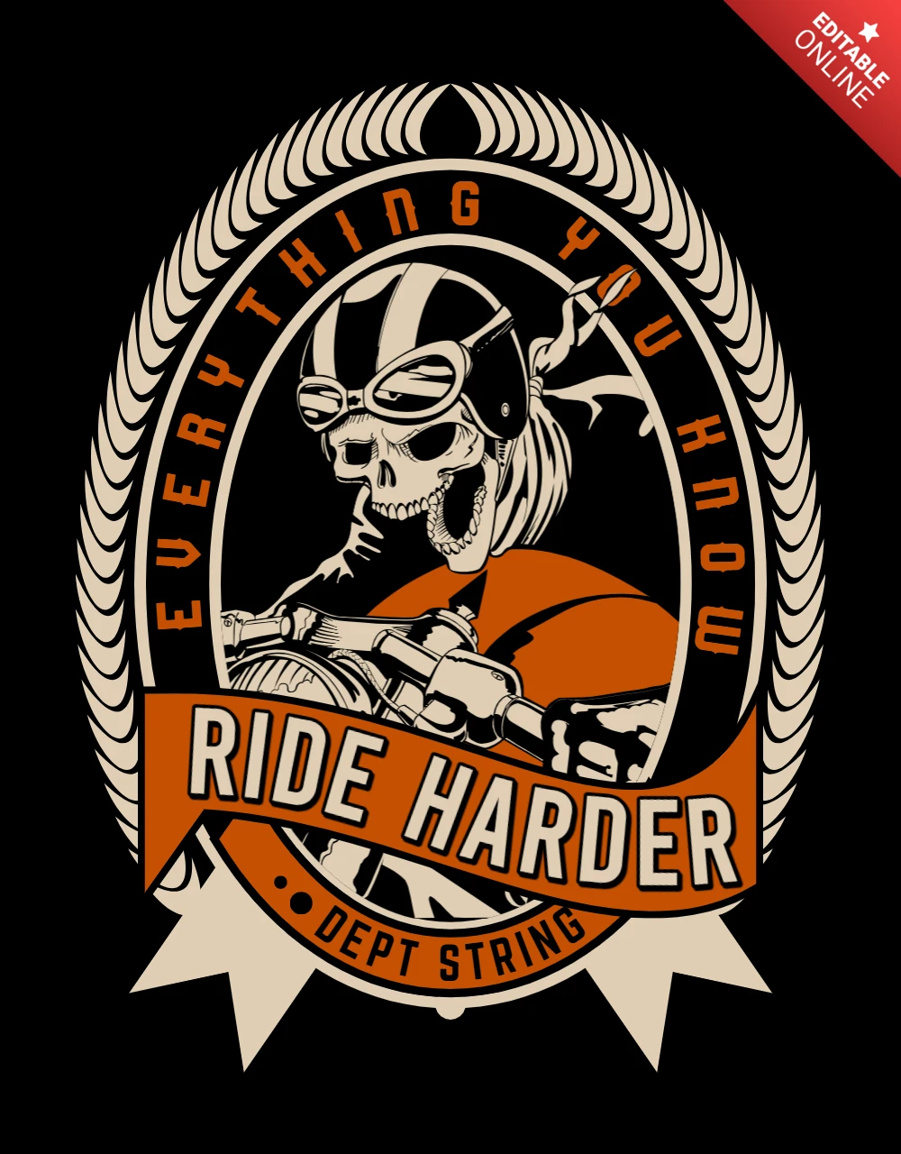 バイクに乗るスケルトンTシャツデザインテンプレート