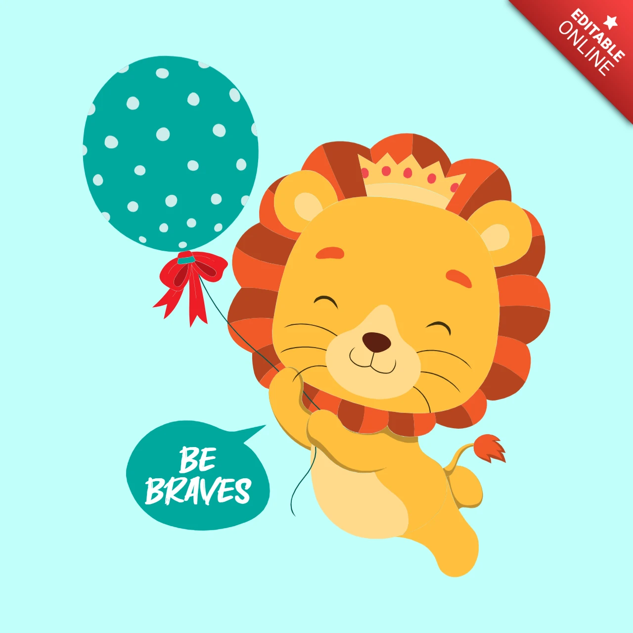 Plantilla editable de diseño de celebración del león para libro de ilustraciones de bebés