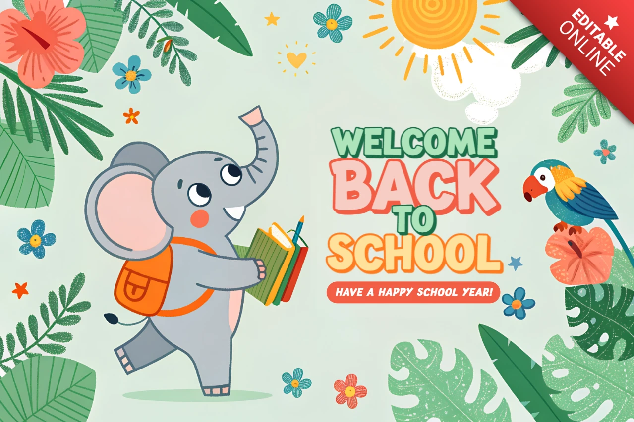 Playful Elephant Back to School Design Template for Kids' Greeting Card