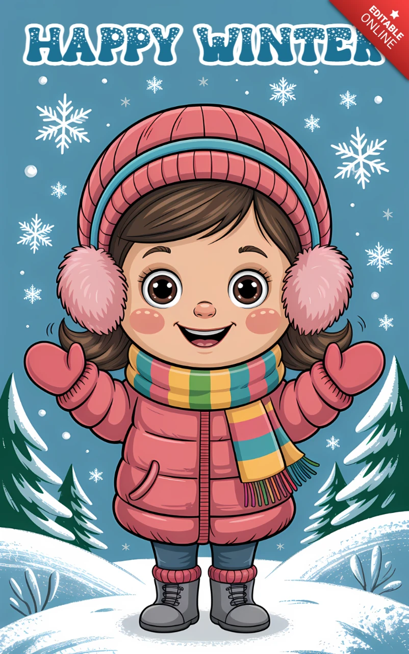 Fröhliche Winter-Charakterdesign-Vorlage für Grußkarten