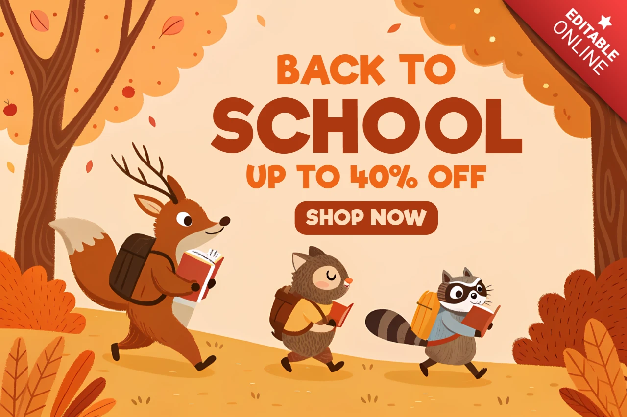 Back to School Design Template with Cute Forest Animals for Promotional Posters