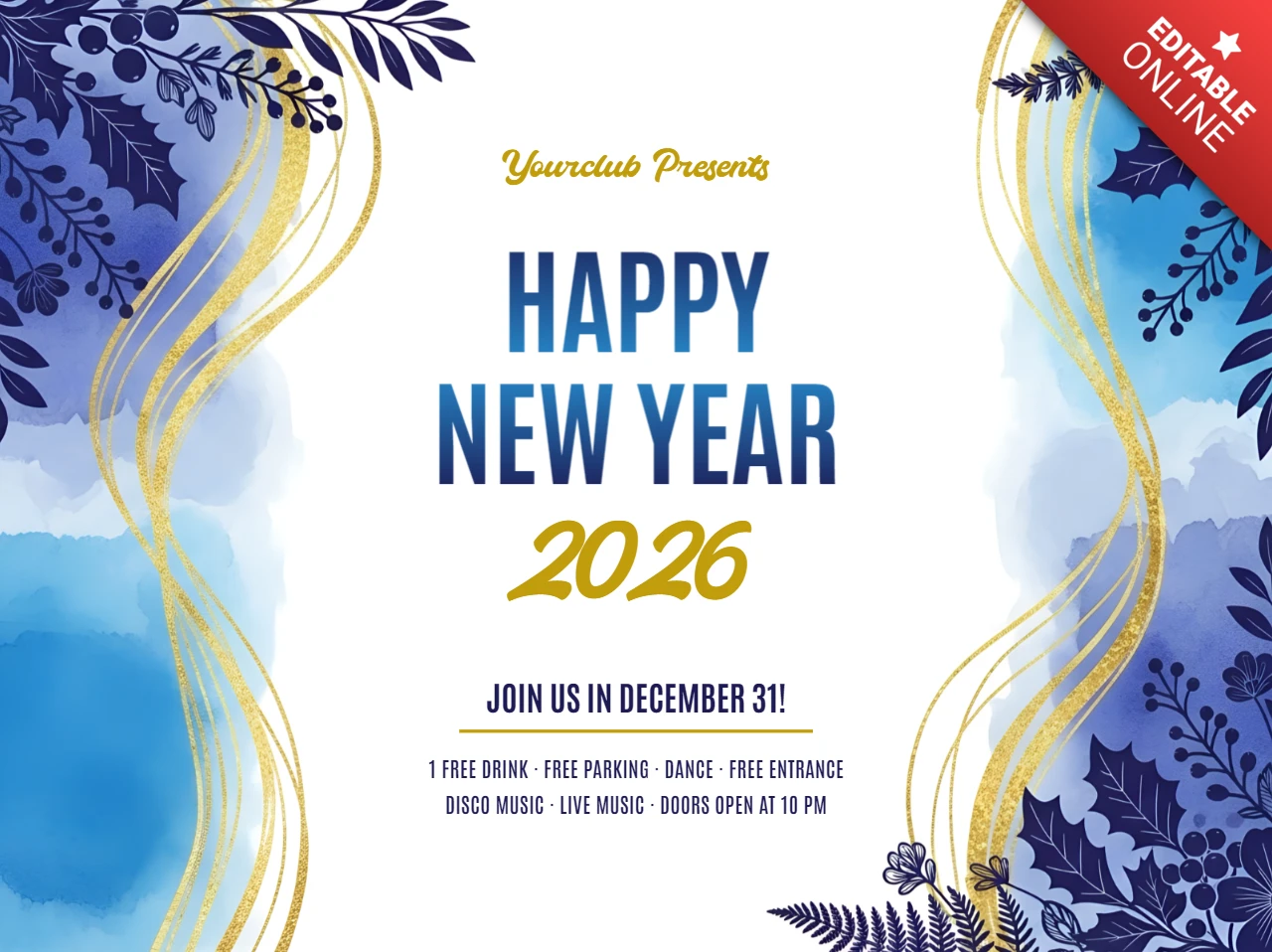 New Year Celebration Template with Floral Design for Event Flyers