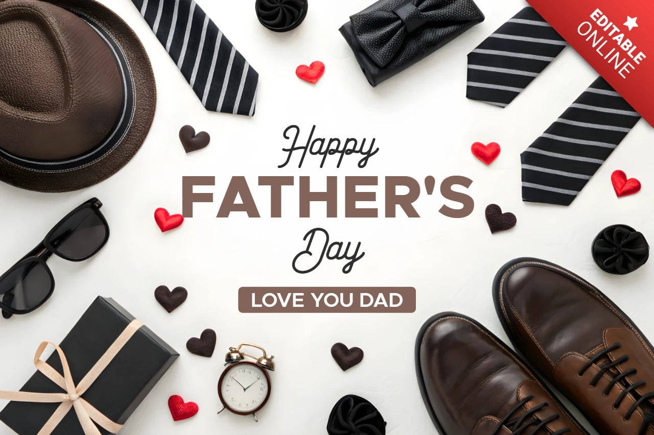 Stylish Father's Day Design Template with Elegant Accessories and Heart Accents