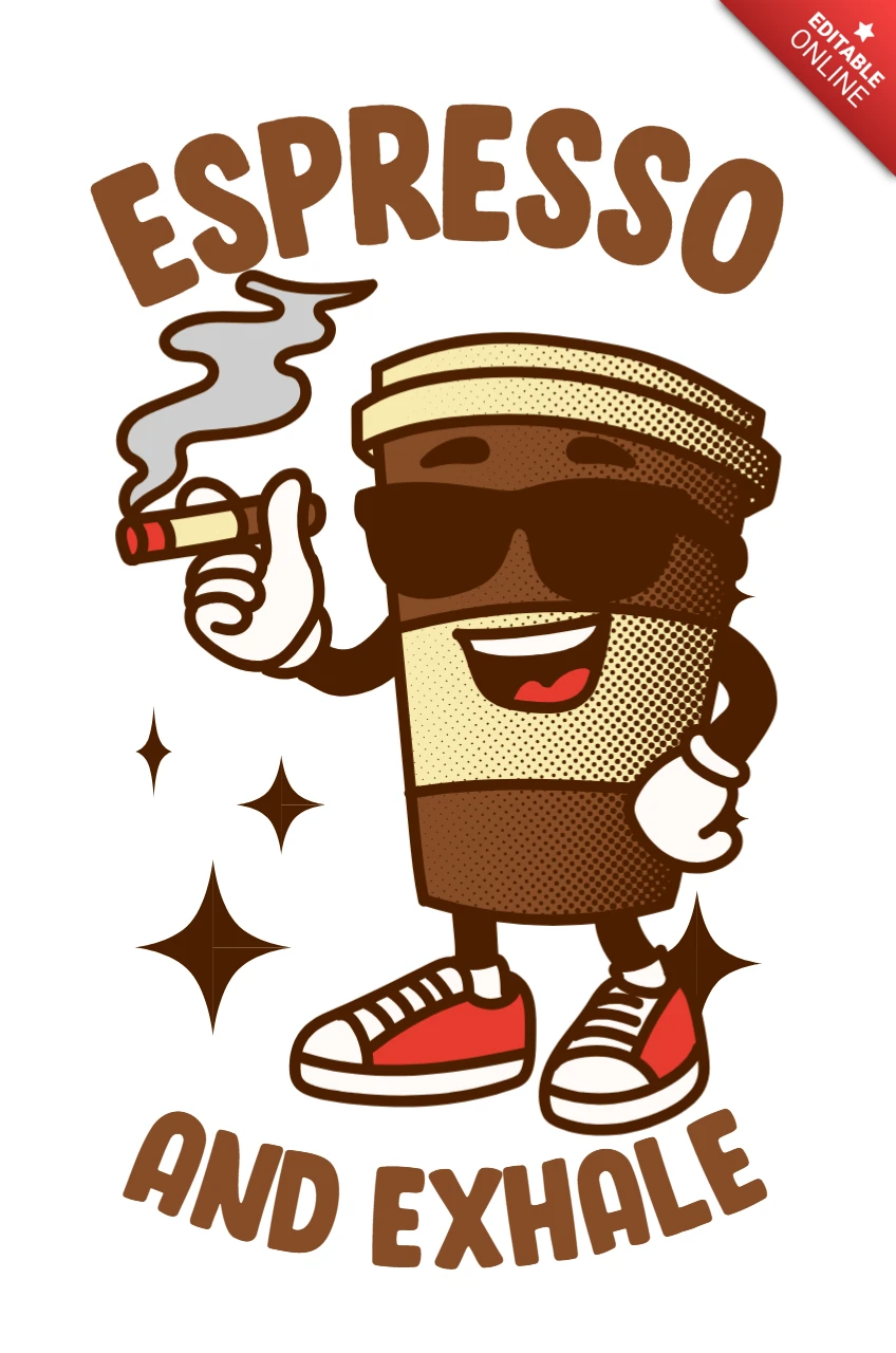 Retro Espresso Design Template: Fun and Playful Coffee Character