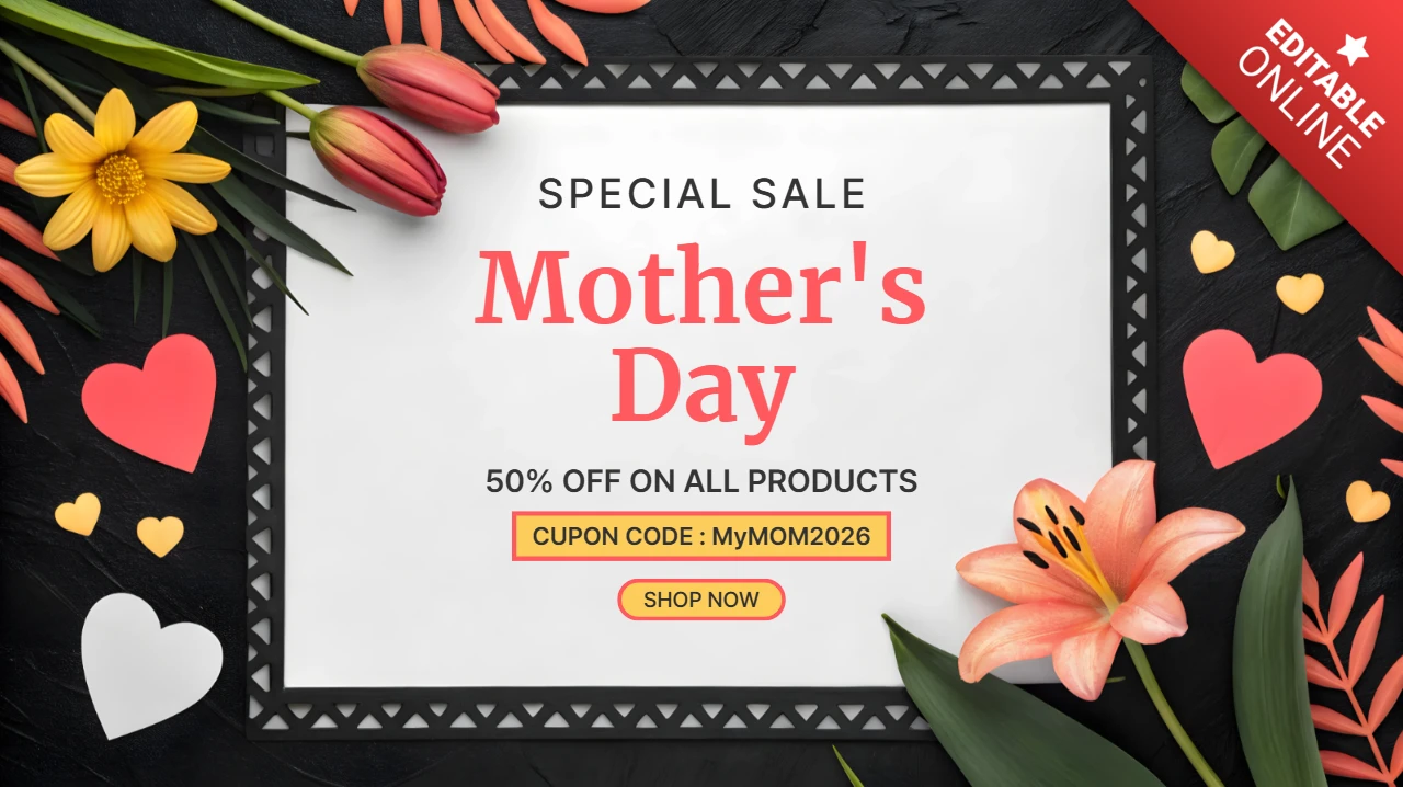 Ontwerp van sjabloon voor bloemen voor moederdag met bewerkbare couponcode