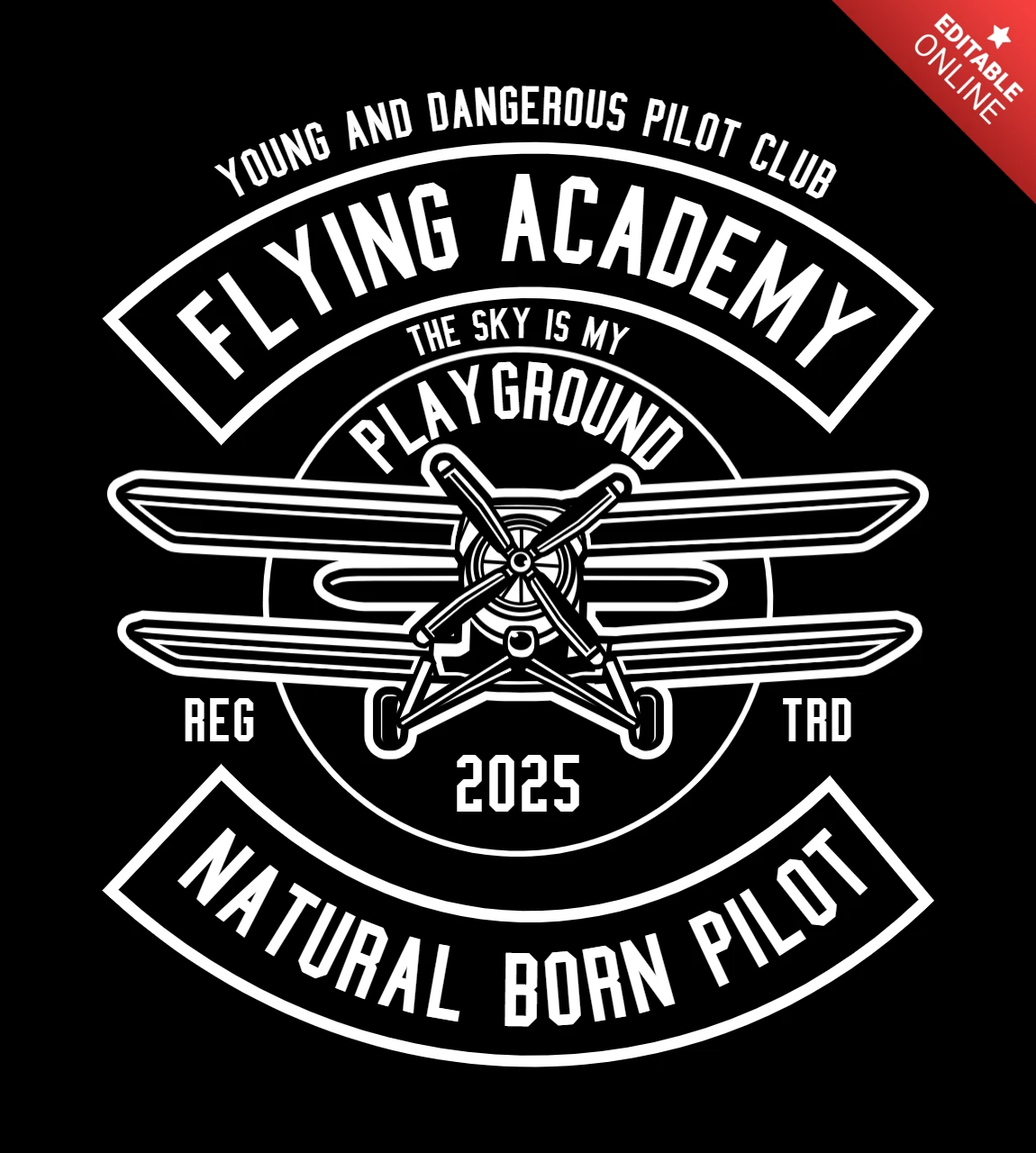 Flying academy plantilla de diseño de camiseta