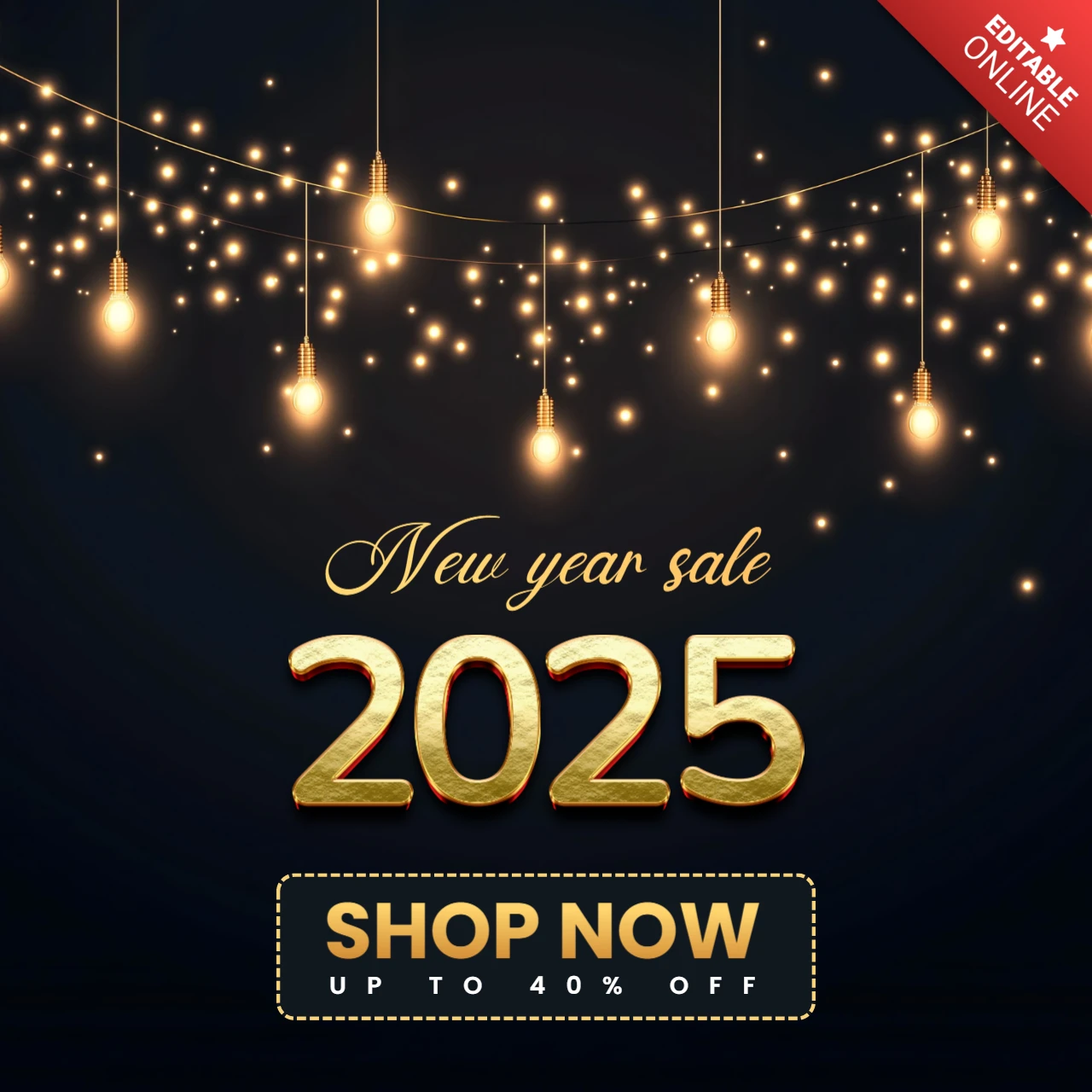 Lueur d'or nouvelle année vente 2025 instagram post design template