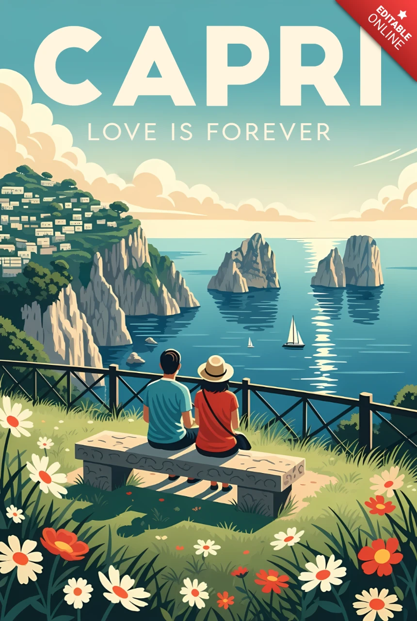 Capri vintage reisontwerp sjabloon voor romantische posters