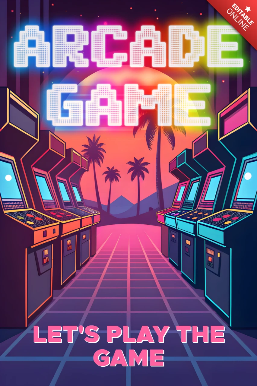Modèle de design de jeu d'arcade néon pour affiches nostalgiques et marchandises