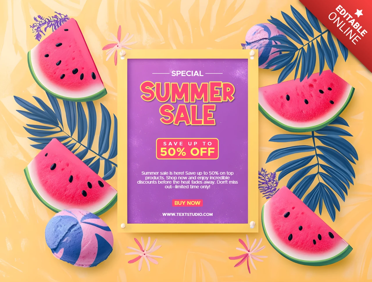 Vibrant Summer Sale Poster Template Design with Tropical Fruits