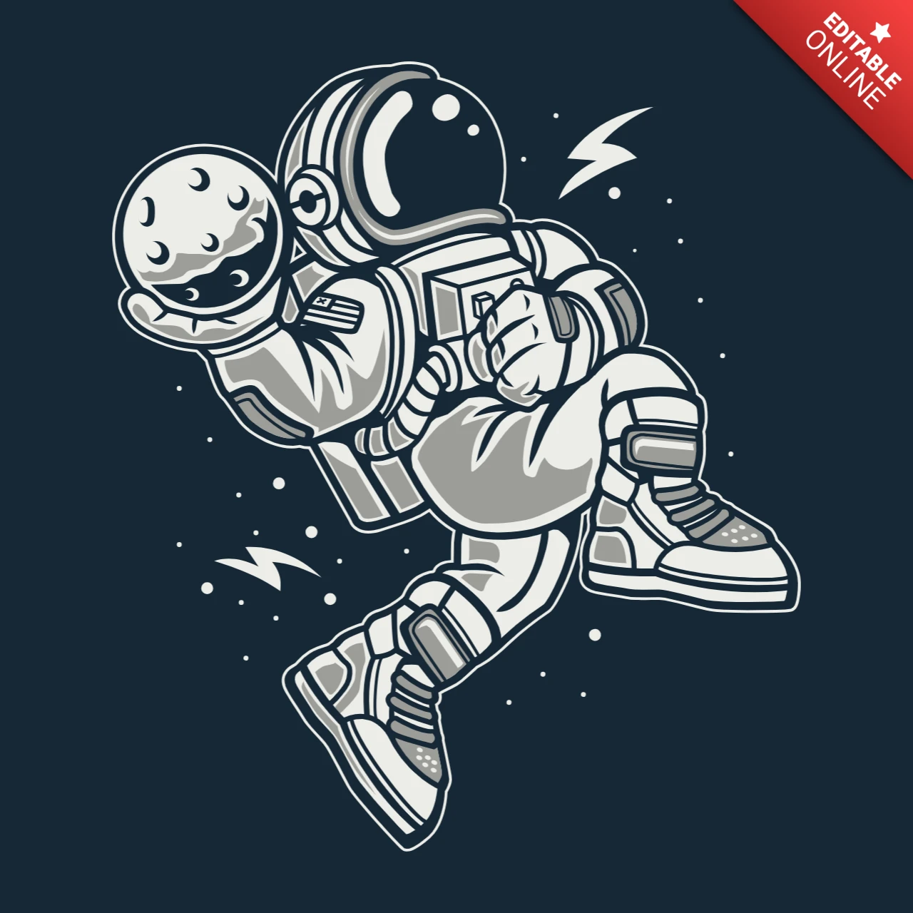 Astronaut Basketball Dunk Cartoon Character T-Shirt Design Template
