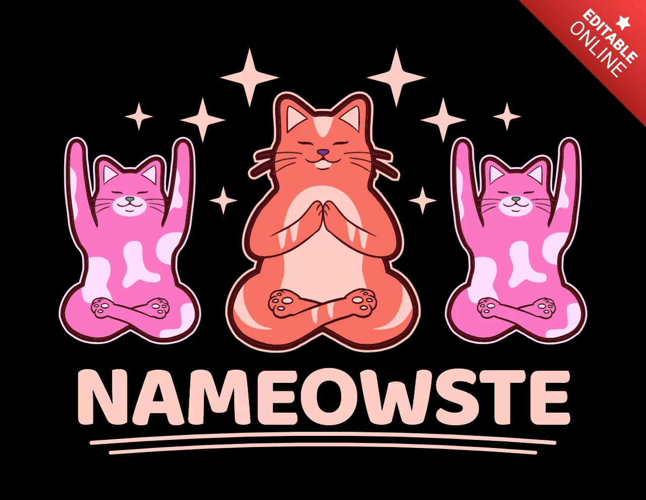 Playful Yogi Kitties Meditation Design for Yoga T-Shirt Template