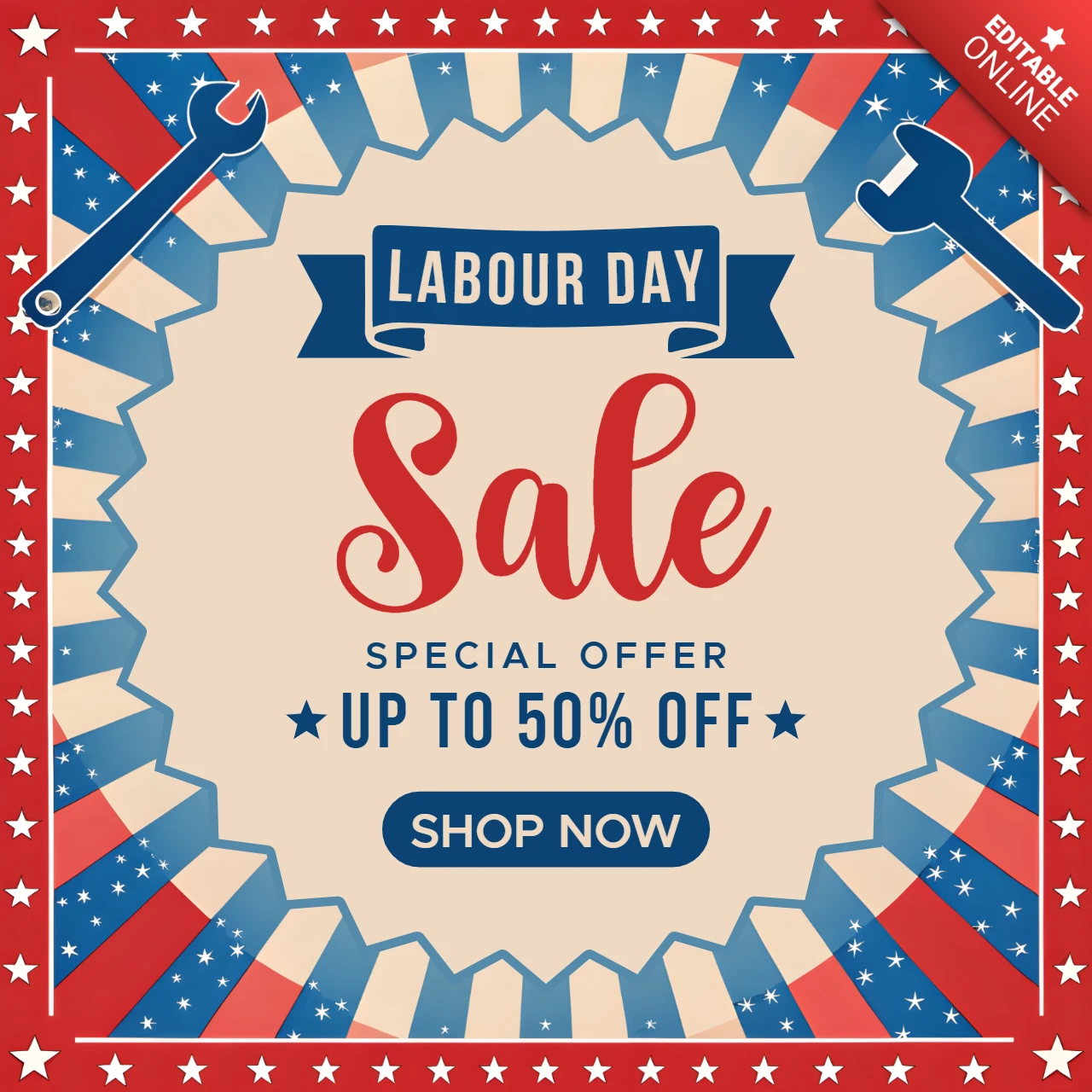 Vintage Labour Day Sale Template Design with Stars and Stripes
