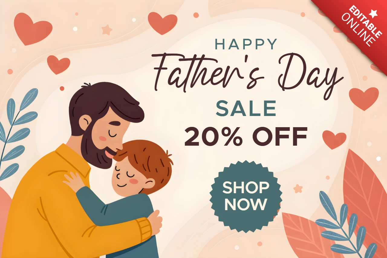 Happy Father's Day Sale Template - Cute and Whimsical Design with 20% Off