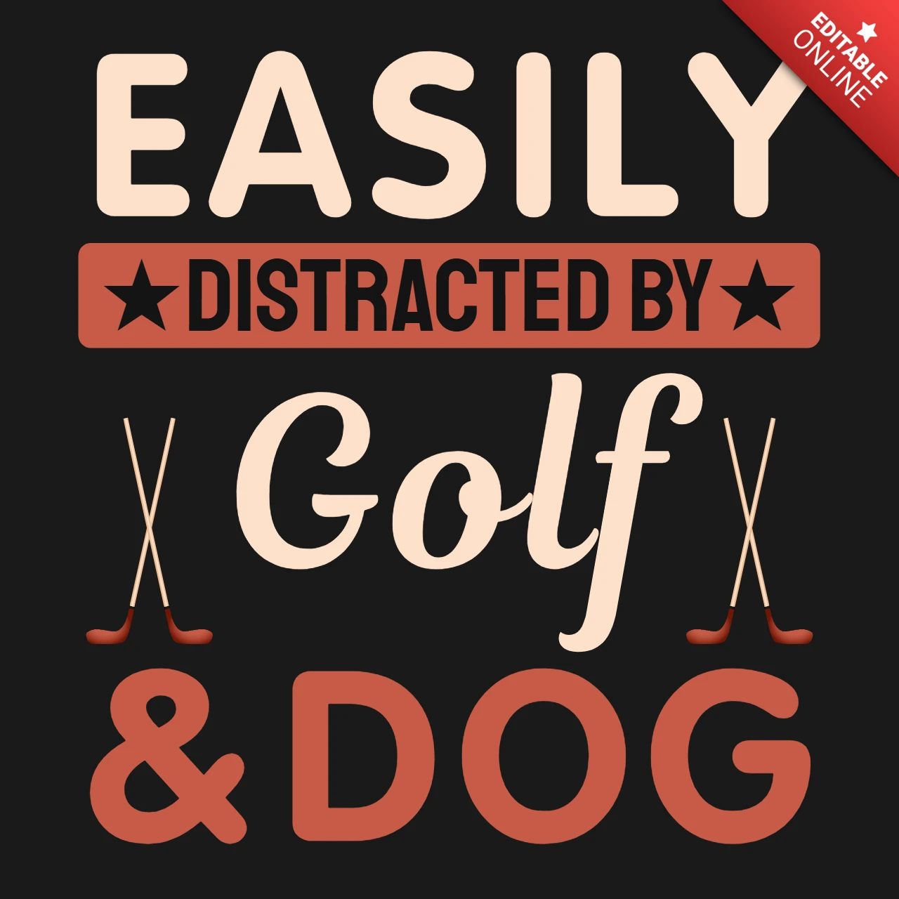 Modelo de design de camiseta facilmente distraído por golfe e cães