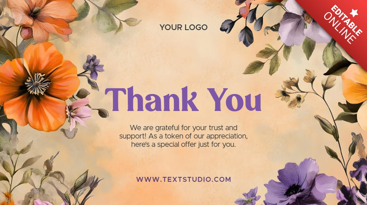 Vintage Flower Thank You Greeting Design Template