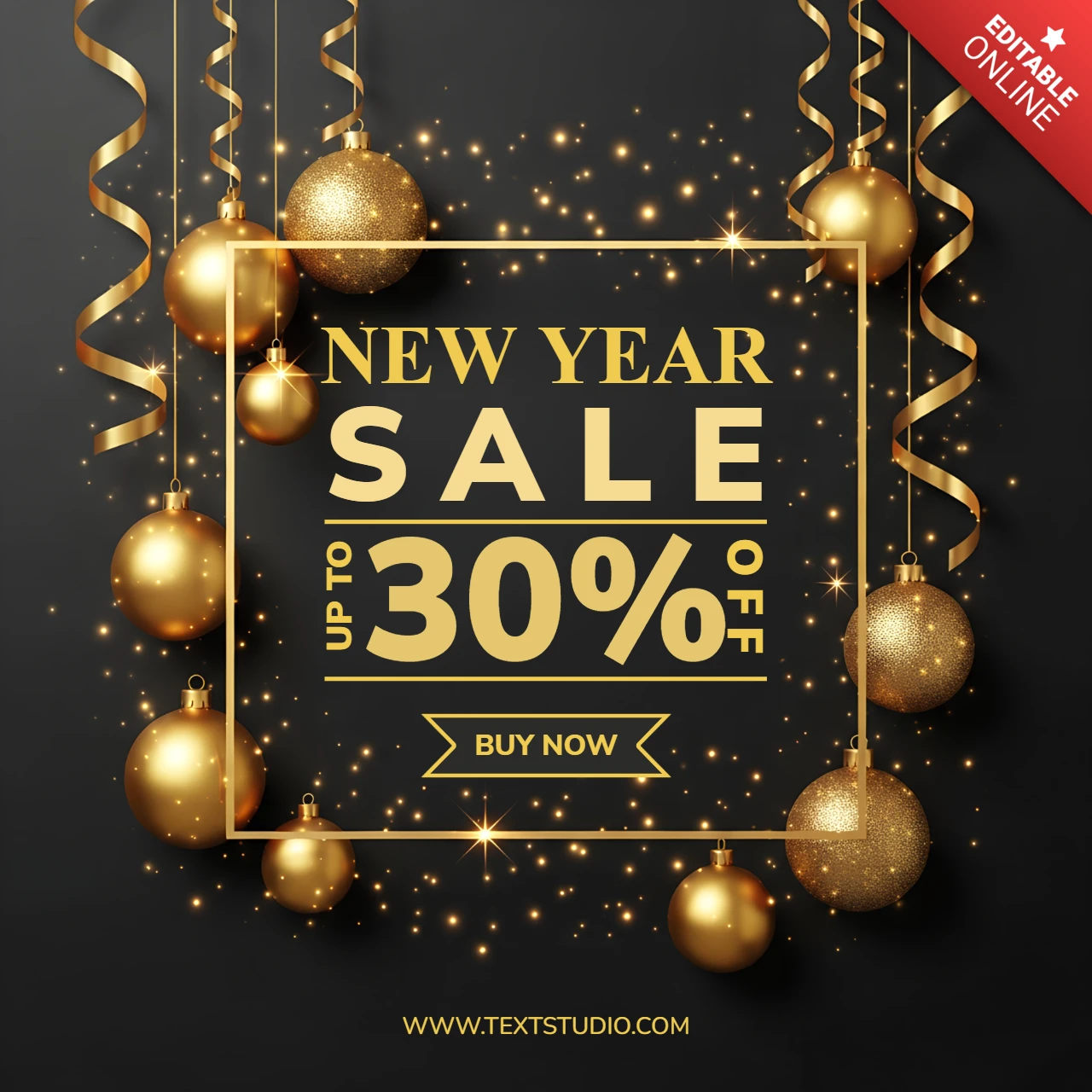 Elegantes Neujahrsverkaufs-Template-Design mit goldenen Ornamenten für Werbeflyer