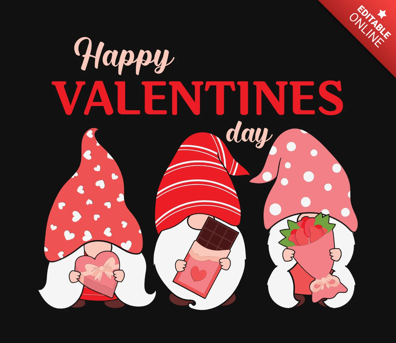 Plantilla de tarjeta de felicitación de gnomos para San Valentín