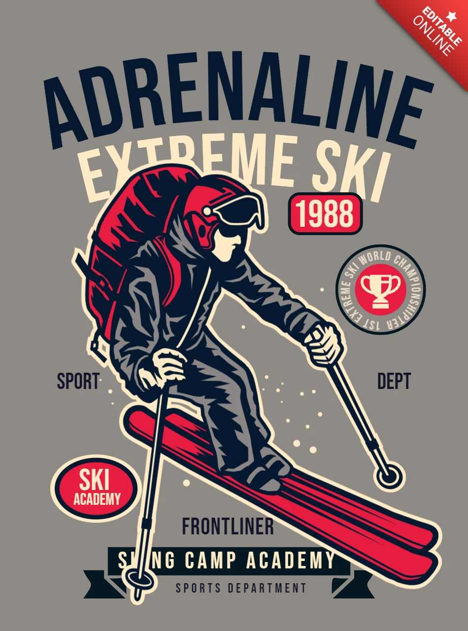 Adrenaline Extreme Ski T-Shirt Design Template
