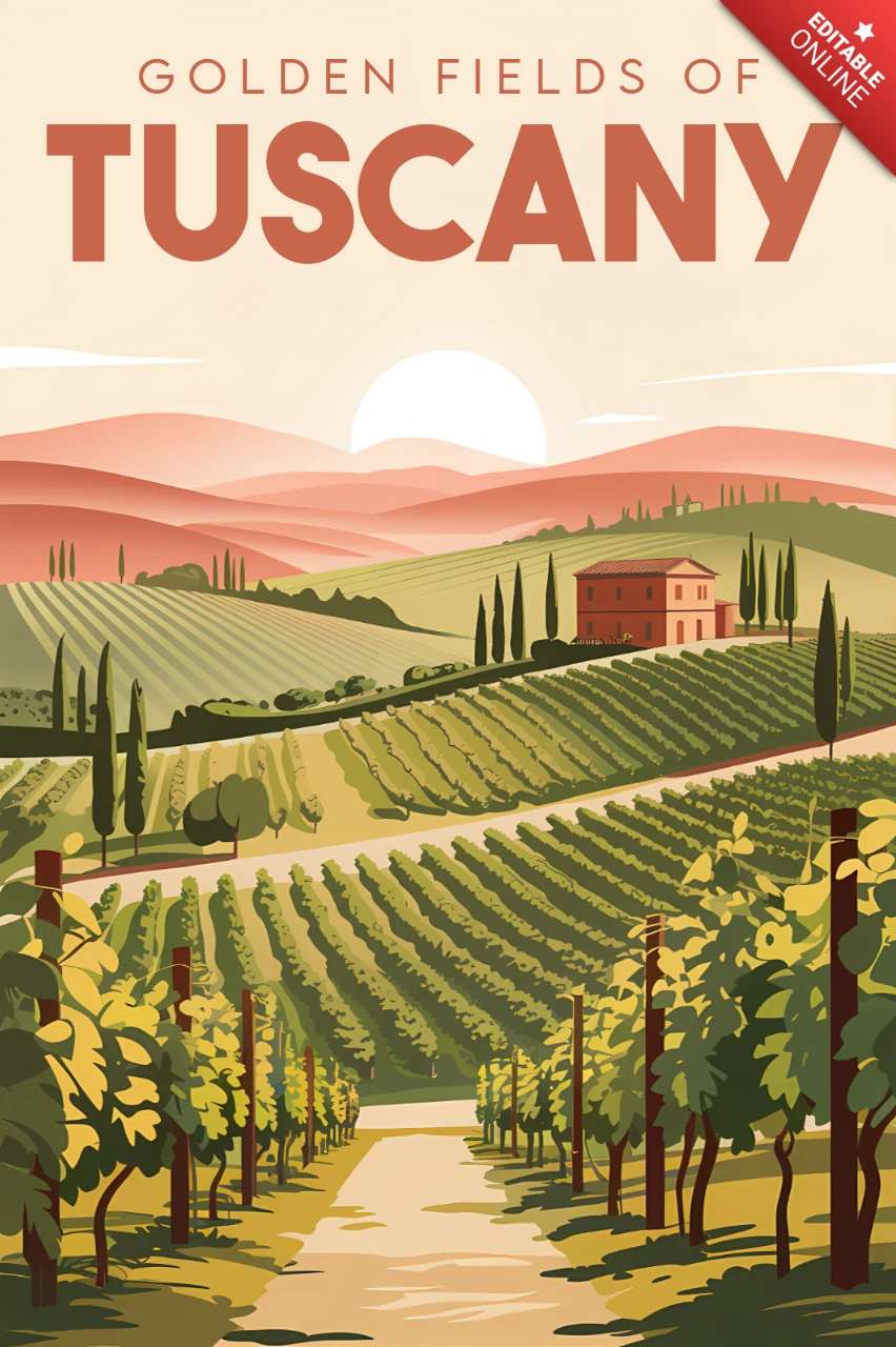 Vintage Toscaanse landschapsontwerp sjabloon voor posters