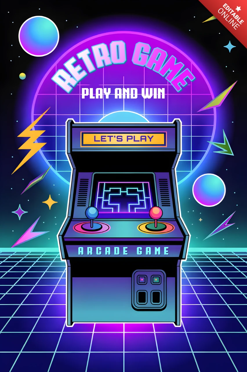 Retro-Spielhallen-Designvorlage für Poster und Merchandise