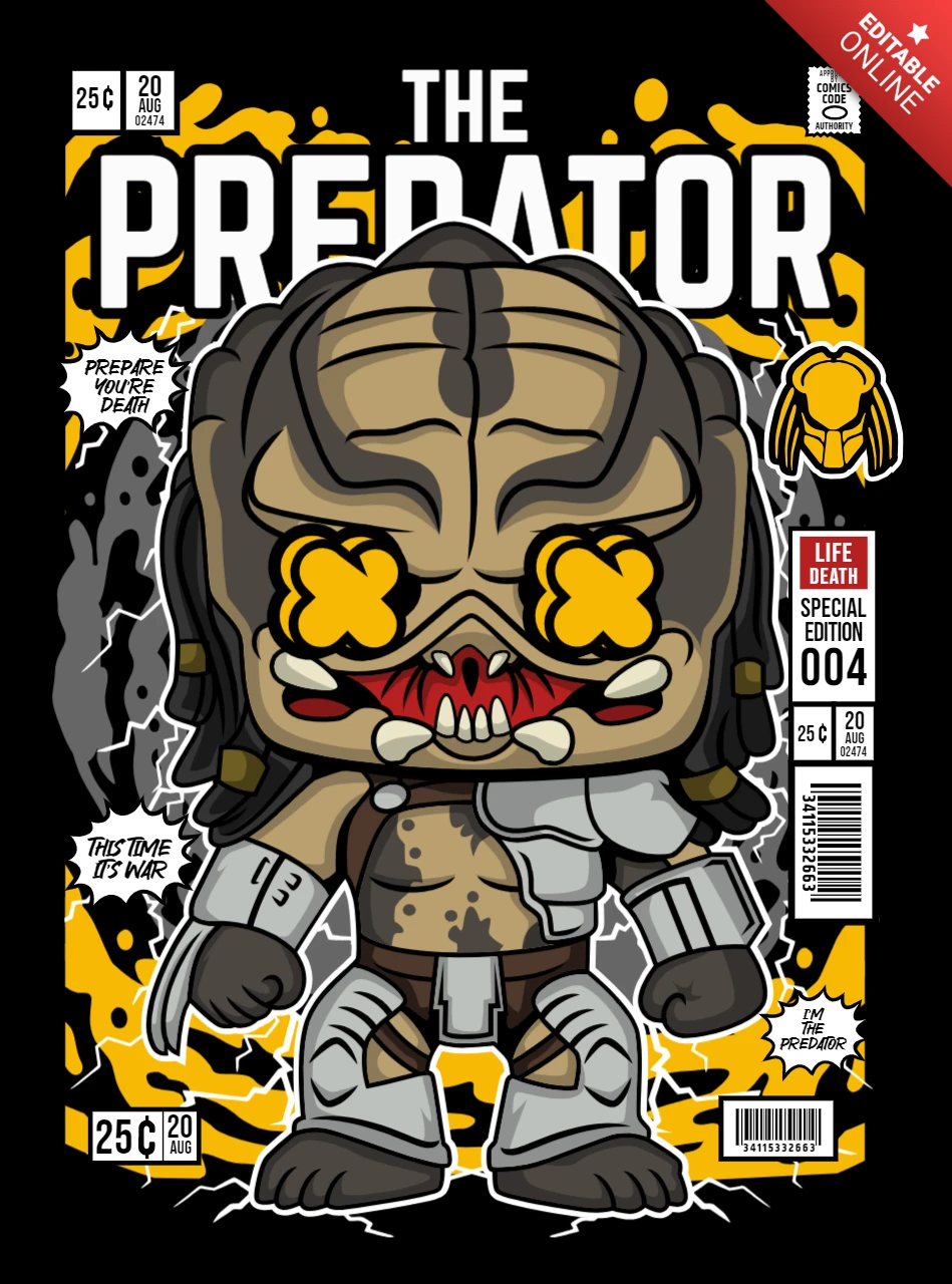 Predator Cartoon Character Magazine Cover Design Template