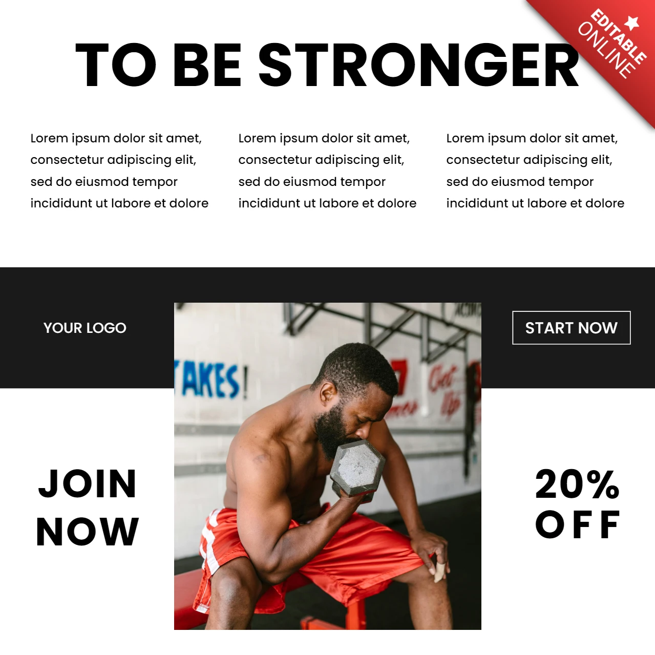 Be Stronger Workout Promotional Social Media Post Design Template