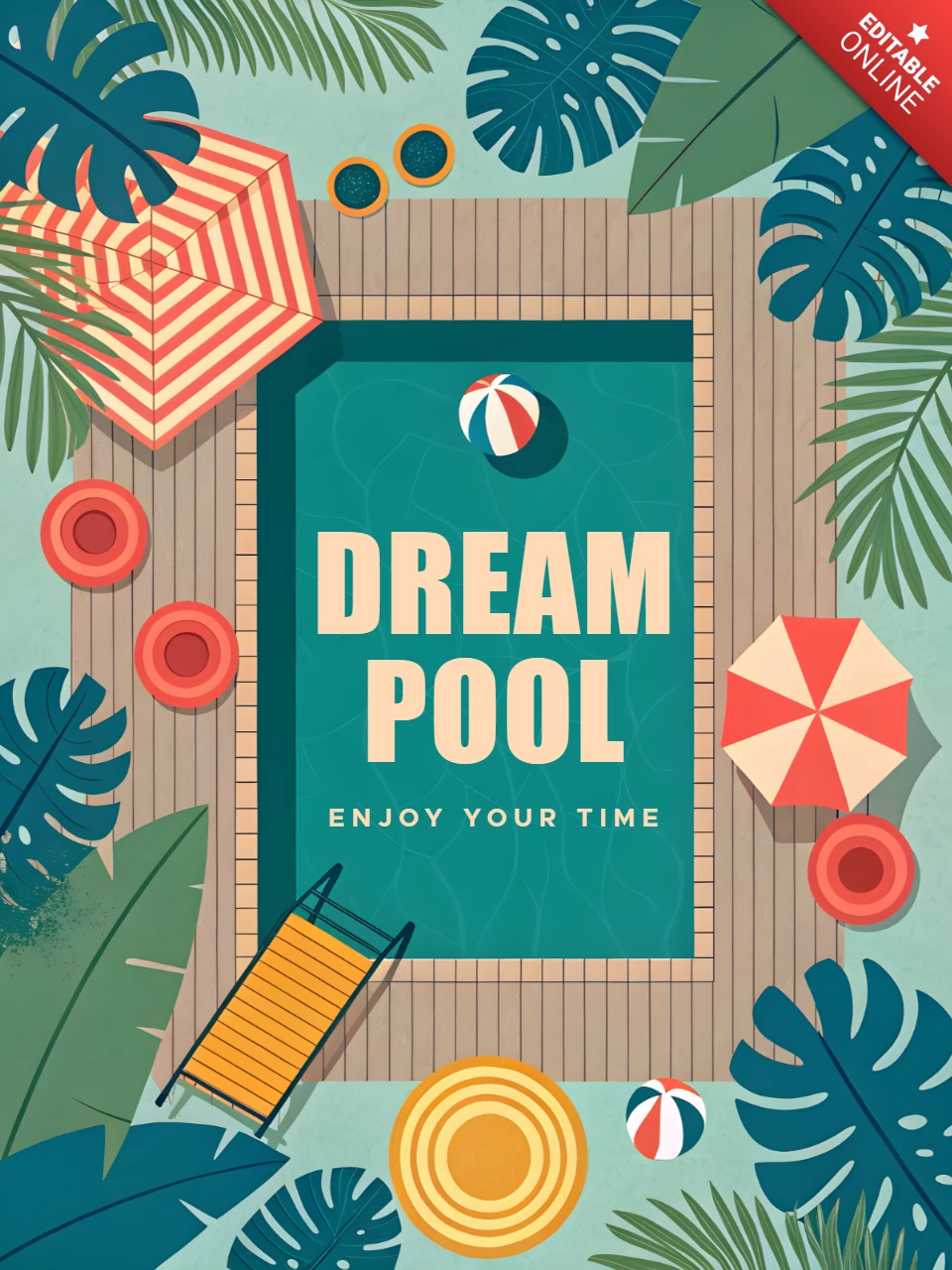 Dream Pool Retro Design Template for Summer Party Invitations