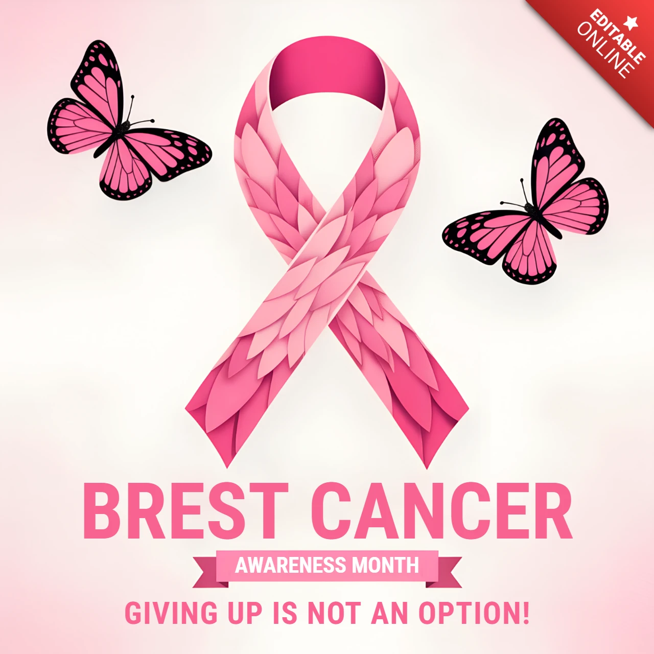 Modello di design per il mese della consapevolezza sul cancro al seno con nastro rosa e farfalle per volantini