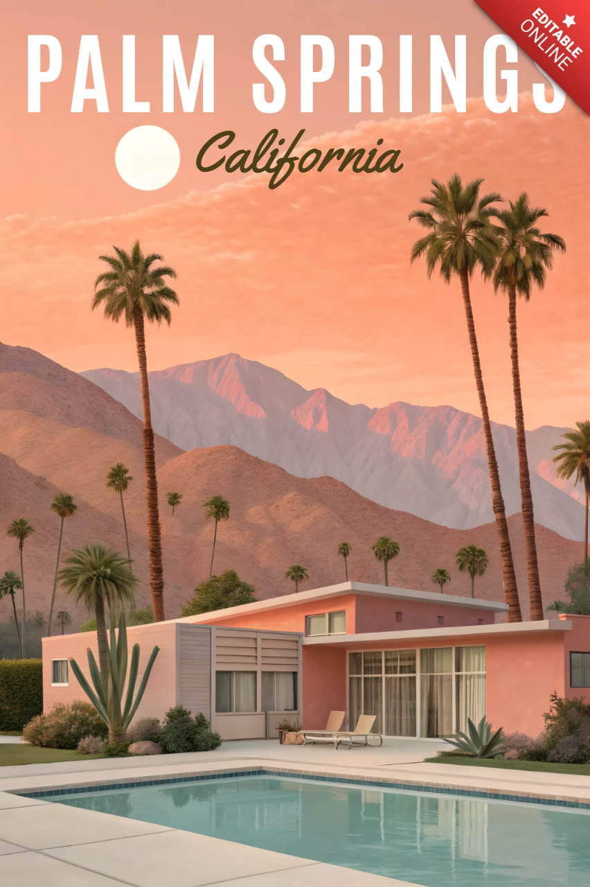 Palm Springs Retro Design Template for Travel Posters