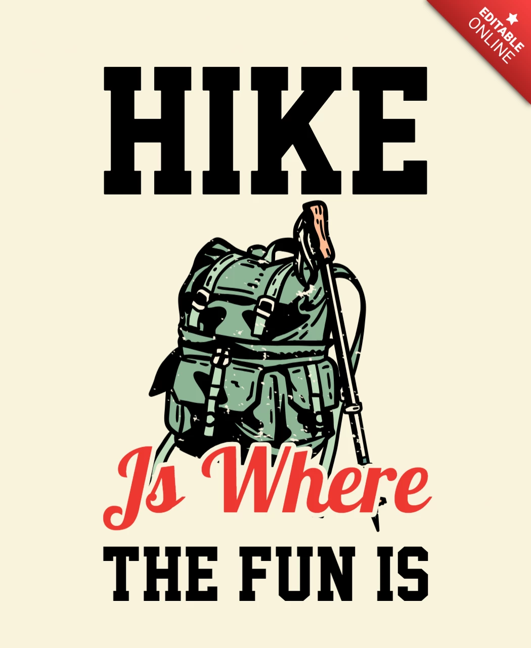 Hiking Bag and A Hiking Pole Vintage T-shirt Design Template