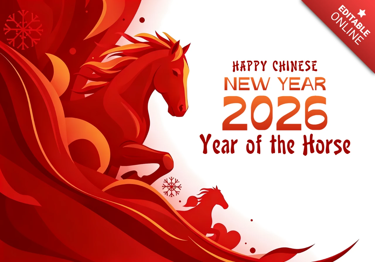 Chinese New Year Horse Design Template for Greeting Cards 2026