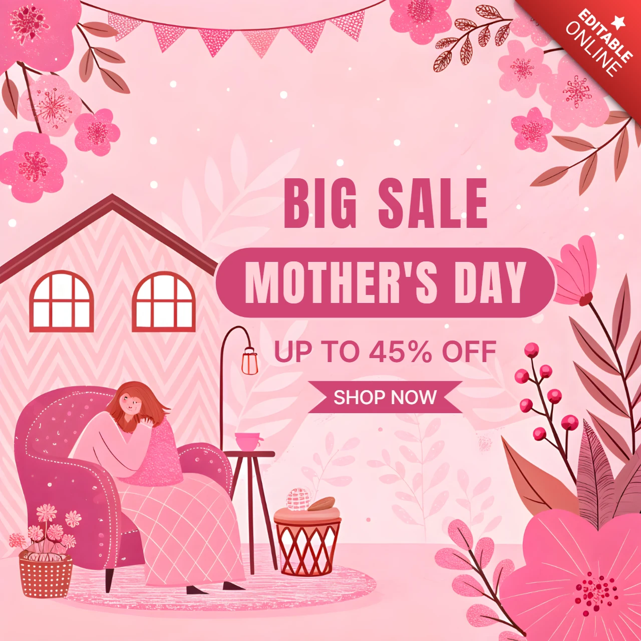 Charming Mother's Day Sale Template - Editable Floral Design for Promotions