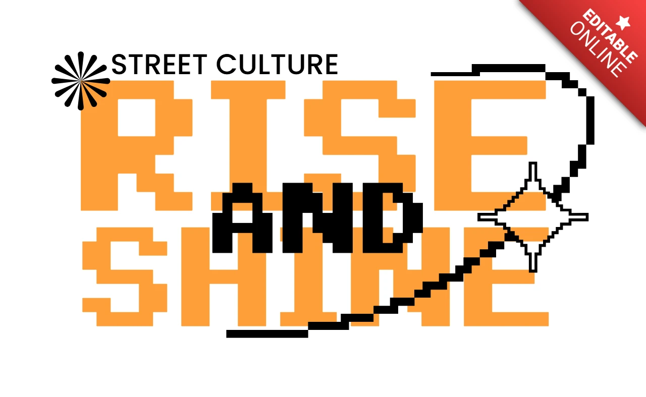 Städtische Motivation Aufstehen und Strahlen Pixelstern Streetwear T-Shirt Design Vorlage