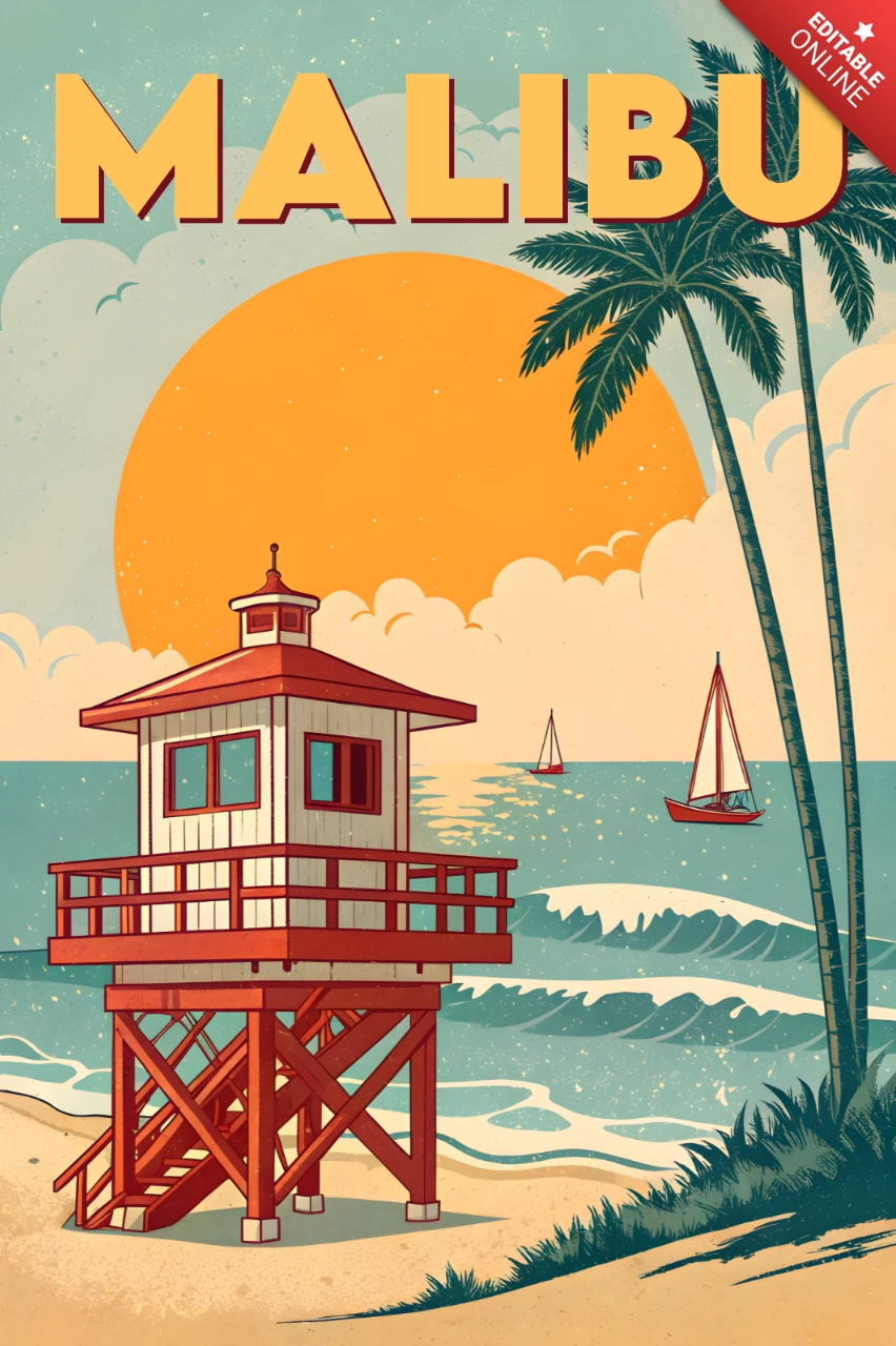 Malibu Vintage Stranddesign-Vorlage für Poster