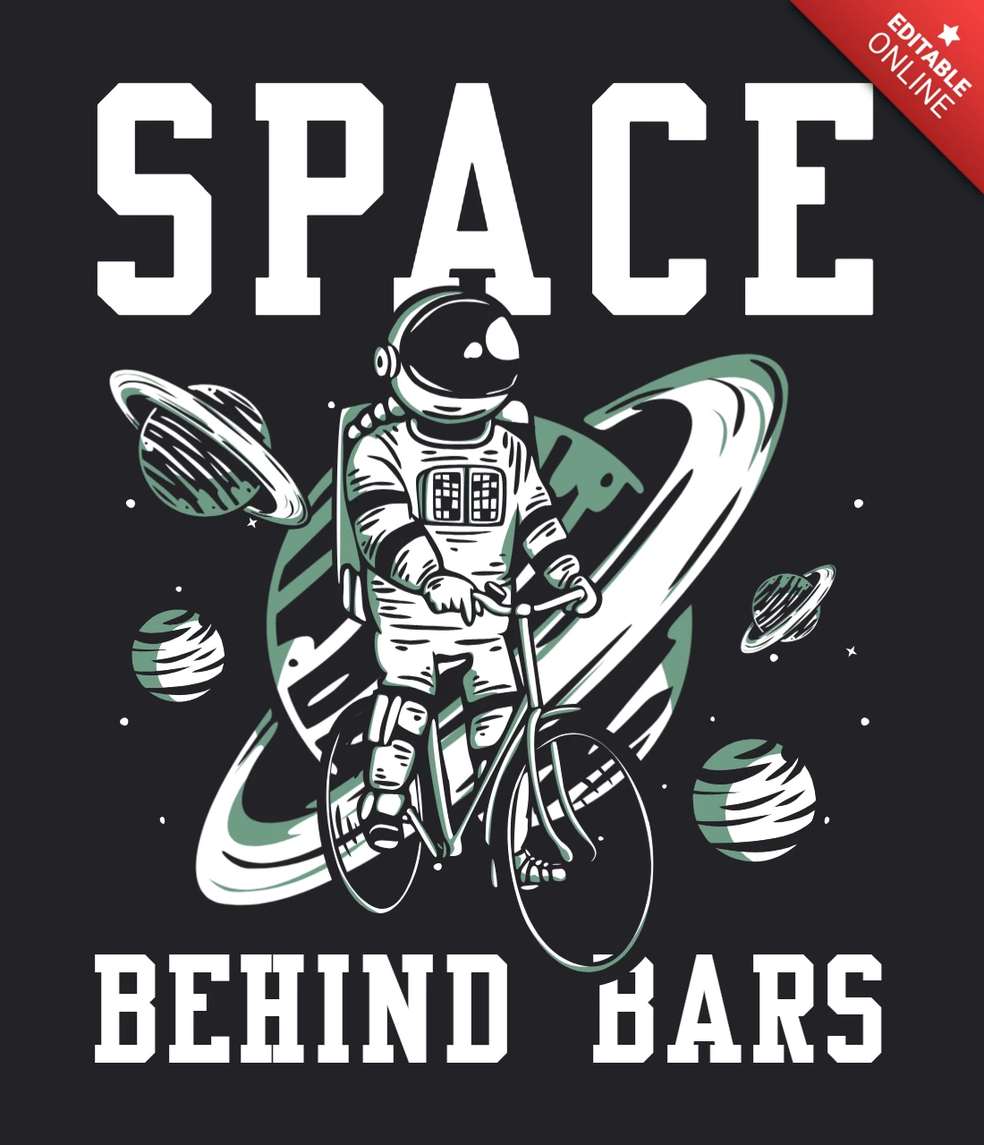Ruimte bars met astronaut fietsen poster ontwerpsjabloon