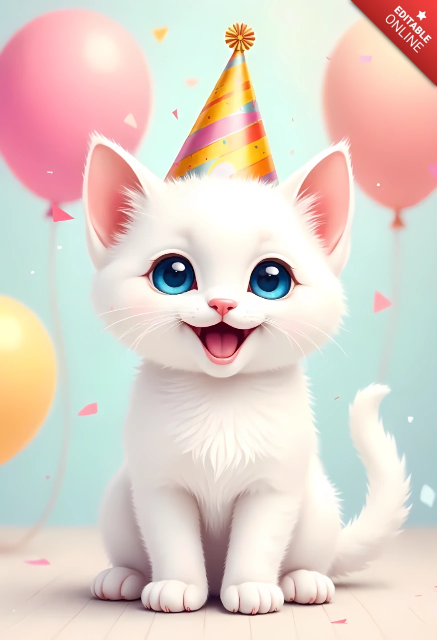 Modelo de convite de gato para festa de aniversário adorável