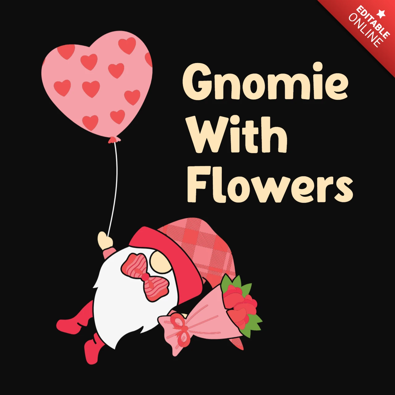 Modelo de design de camiseta de gnomie com flores e balão