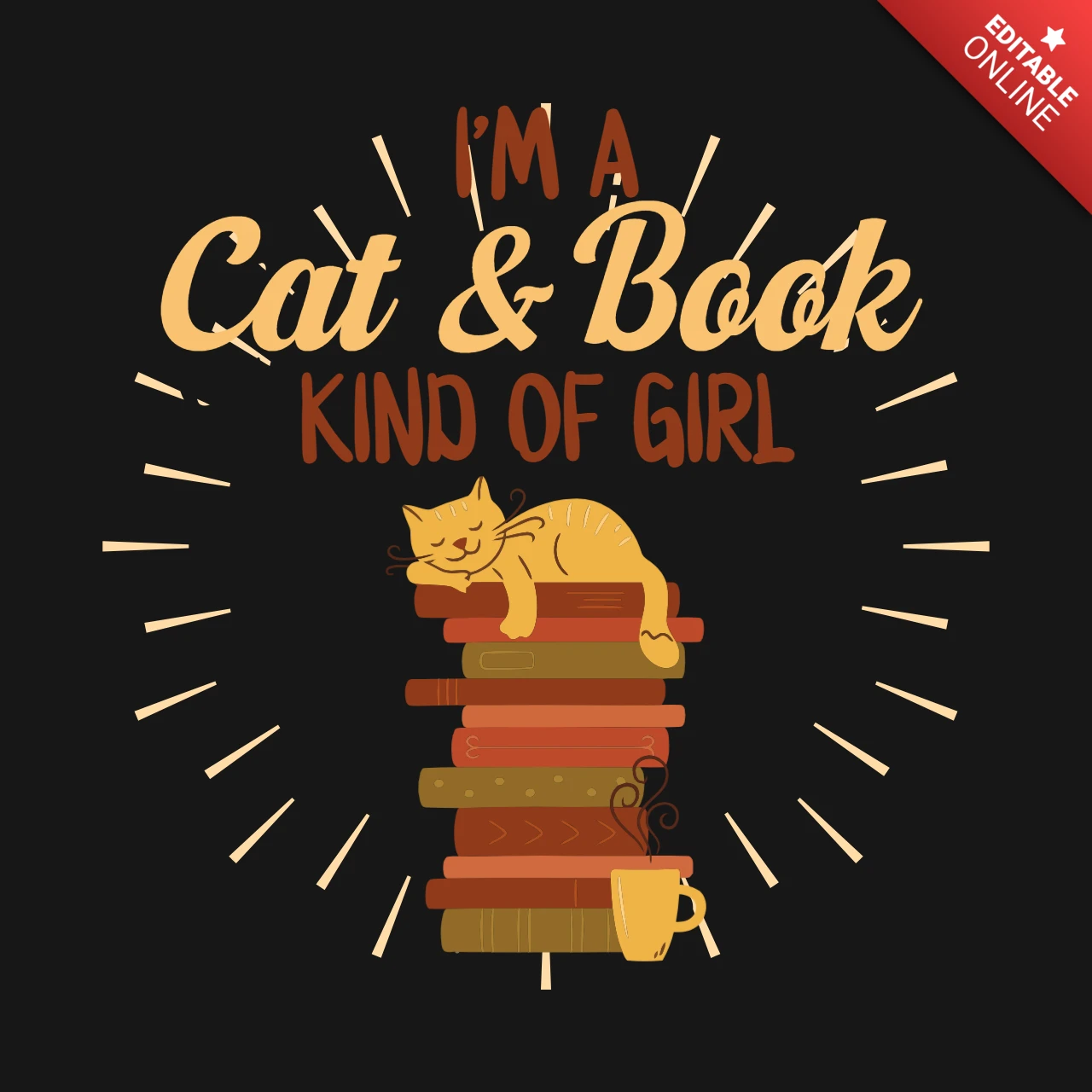 Kat en boek soort meisje t-shirt ontwerpsjabloon