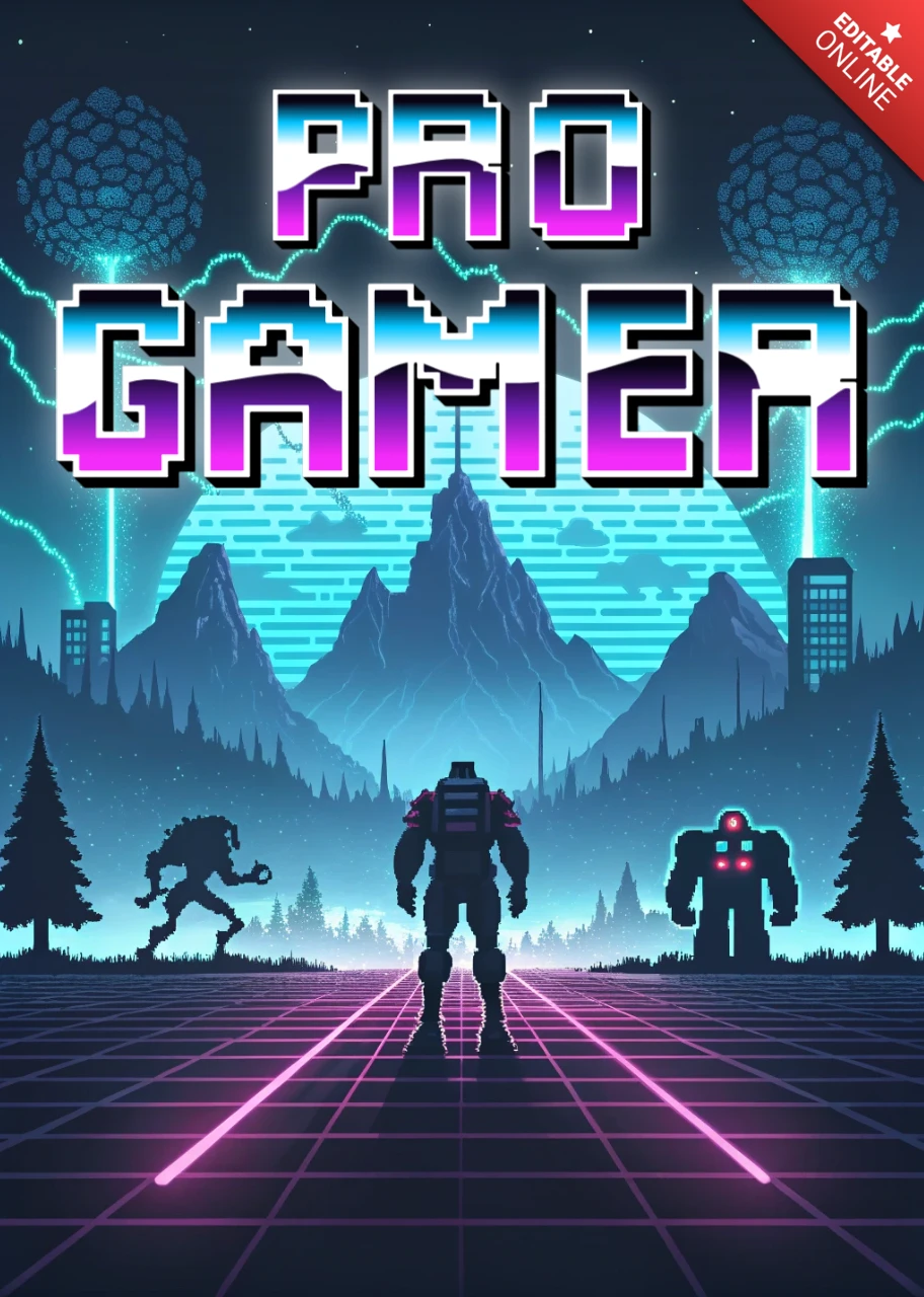 Retro Futuristic Gamer Design Template for T-Shirt