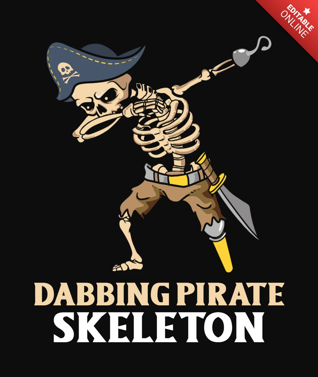 Modello di maglietta Halloween dabbing pirate skeleton