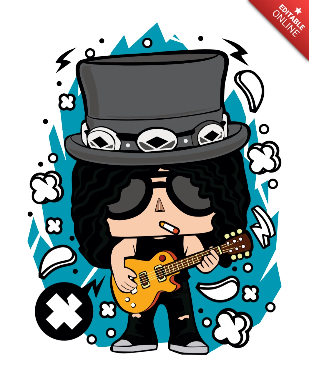 Modèle de conception d'affiche de personnage de dessin animé Slash Gun et Roses