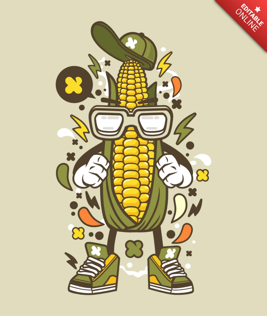 Funny Corn Cartoon Character T-Shirt Design Template