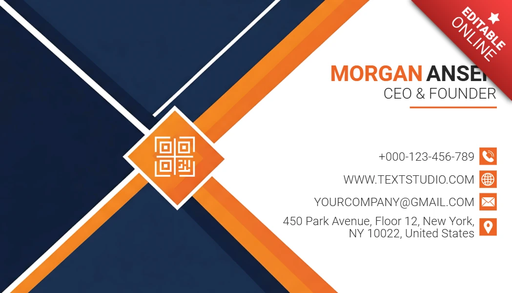 Creative Abstract Modern Business Card Template Dark Blue & Orange Geometric Layout