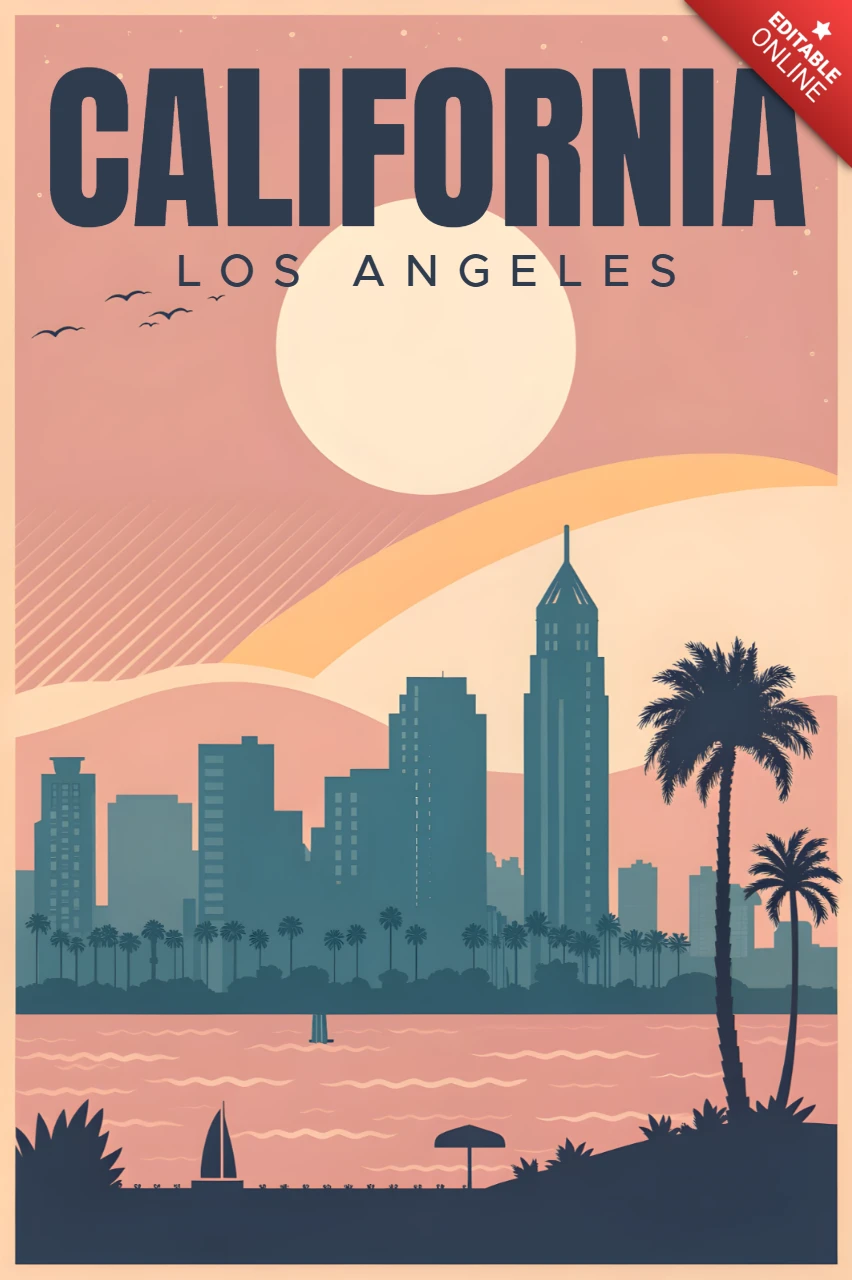 Retro-Kalifornien Los Angeles Stadtbild Designvorlage für Poster